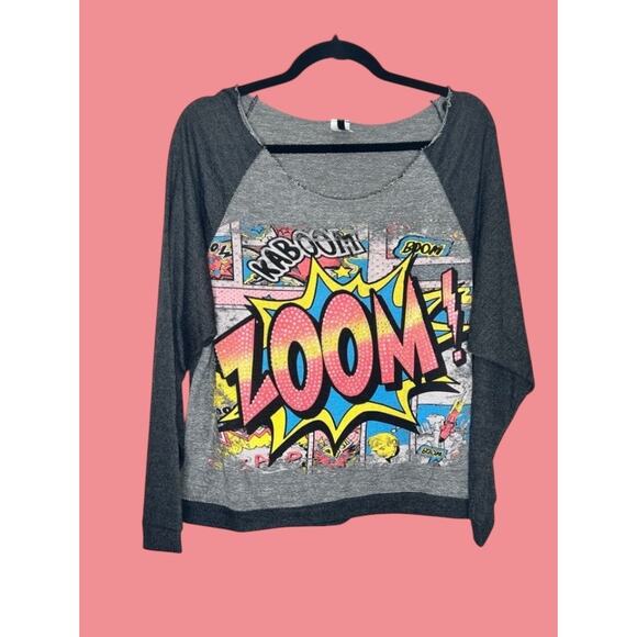 Cleo Tops - Cleo Zoom Comic Book Graphic Raglan Long Sleeve Raw Neck Sweatshirt Size Large